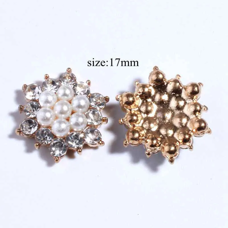 10PCS Chic Clear Crystal Rhinestone Buttons With Ivory Pearls Alloy Metal Button