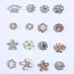 10PCS Chic Clear Crystal Rhinestone Buttons With Ivory Pearls Alloy Metal Button
