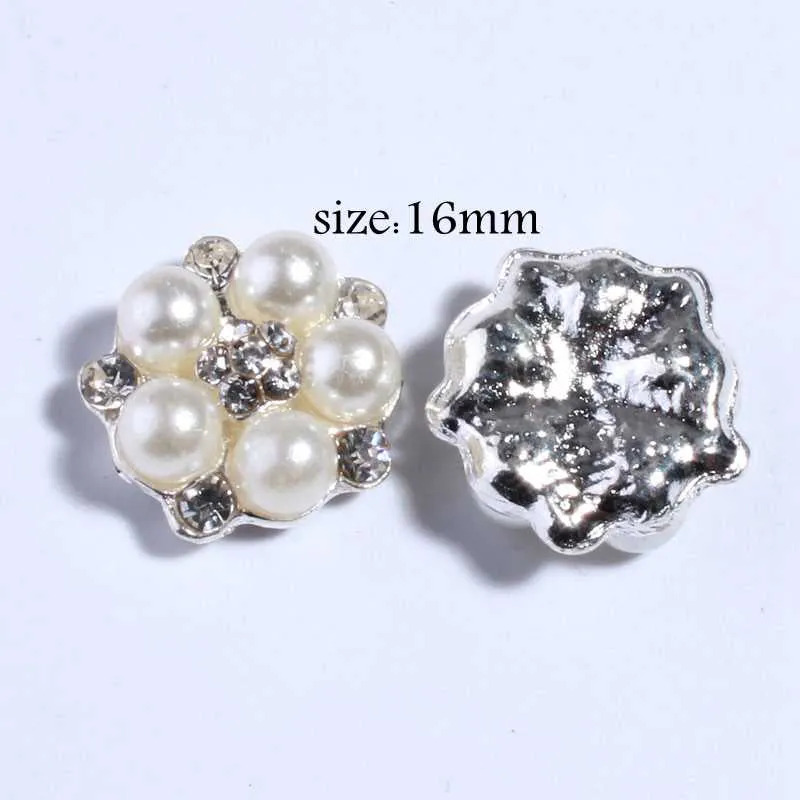 10PCS Chic Clear Crystal Rhinestone Buttons With Ivory Pearls Alloy Metal Button