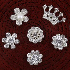 10PCS Vintage Handmade Flower Rhinestone Buttons Crystal Pearl Decorative Buttons