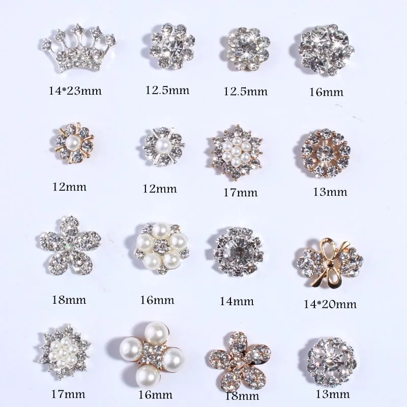 120PCS Chic Clear Crystal Rhinestone Buttons With Ivory Pearls For Wedding Alloy Metal Button