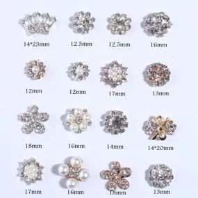 120PCS Chic Clear Crystal Rhinestone Buttons With Ivory Pearls For Wedding Alloy Metal Button
