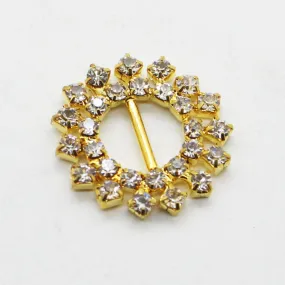 20mm Round Gold Color Rhinestone Buckle