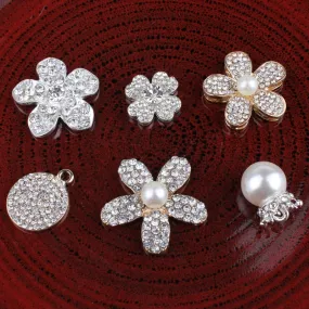 5PCs  Vintage Handmade Flower Rhinestone Buttons Bling Pearl Decorative Buttons