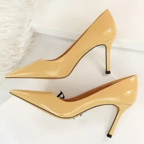 Amozae-Women 8cm High Heels Luxury Designer Pumps Lady Wedding Bridal Blue Low Heels Plus Size 43 Scarpins Stripper Shiny Shoes