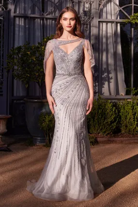 ANDREA & LEO A1443 Shoulder Drape Crystal Beaded Gown