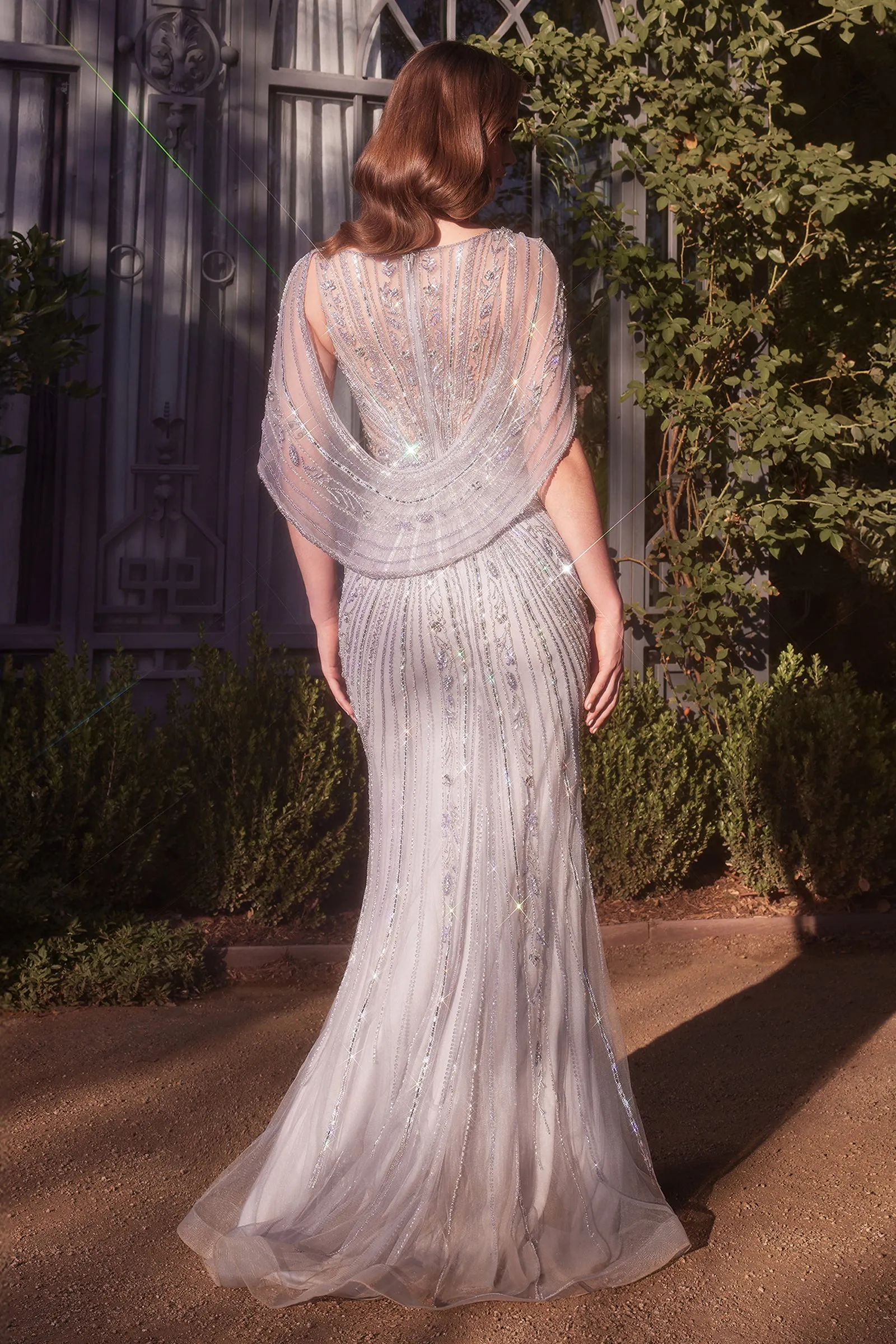 ANDREA & LEO A1443 Shoulder Drape Crystal Beaded Gown