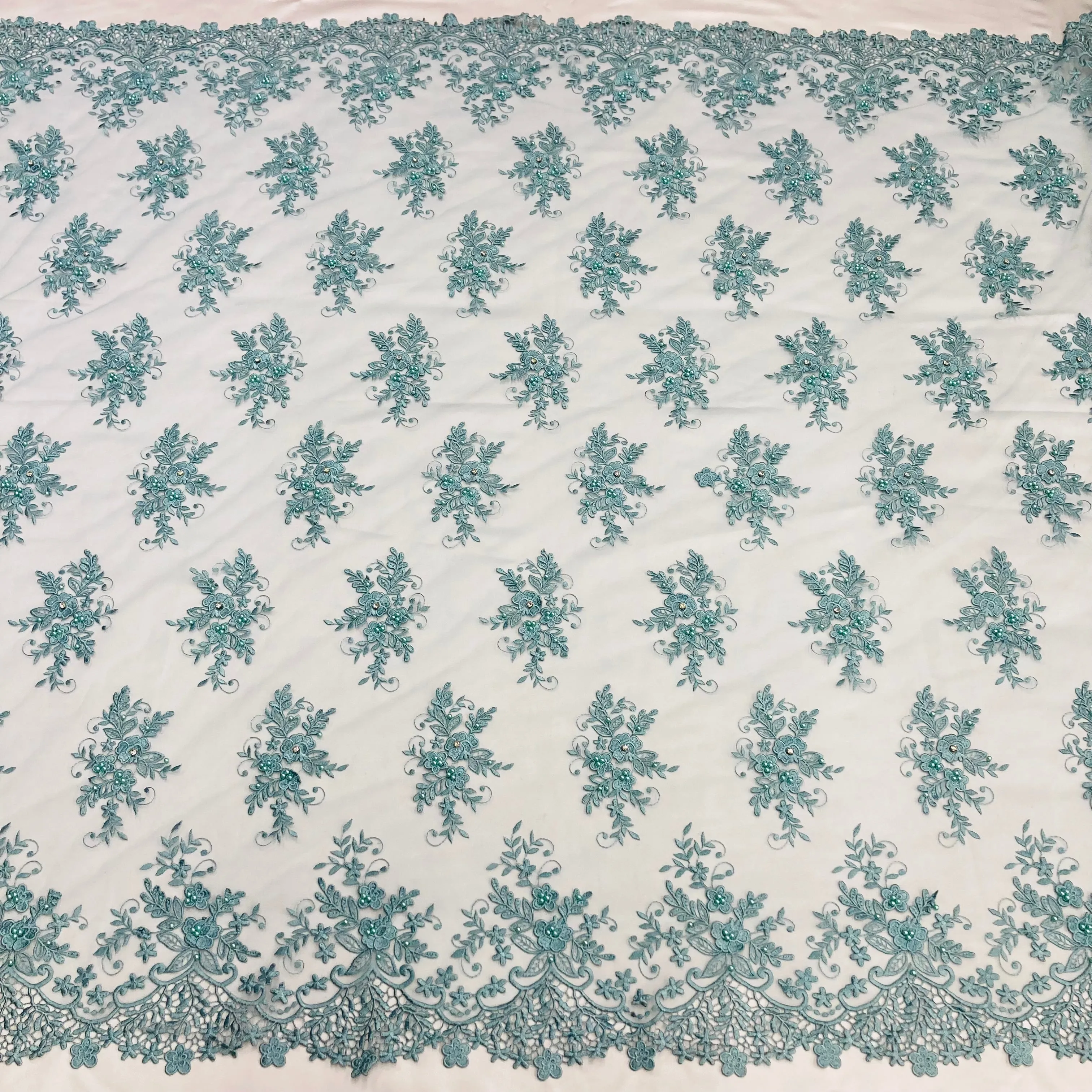 Beaded 3D Floral Lace Fabric Embroidered on 100% Polyester Net Mesh | Lace USA - GD-121