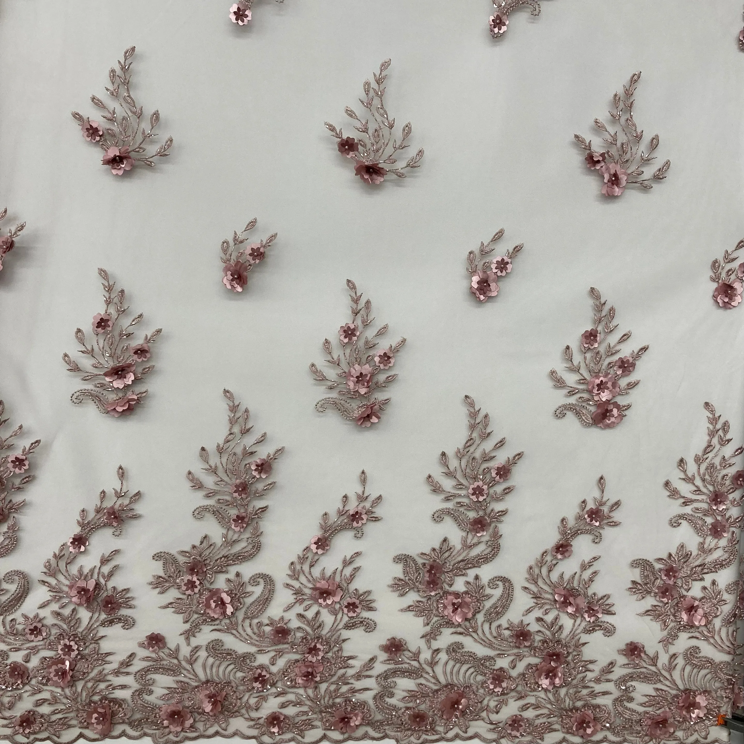 Beaded 3D Floral Lace Fabric Embroidered on 100% Polyester Net Mesh | Lace USA - GD-1836
