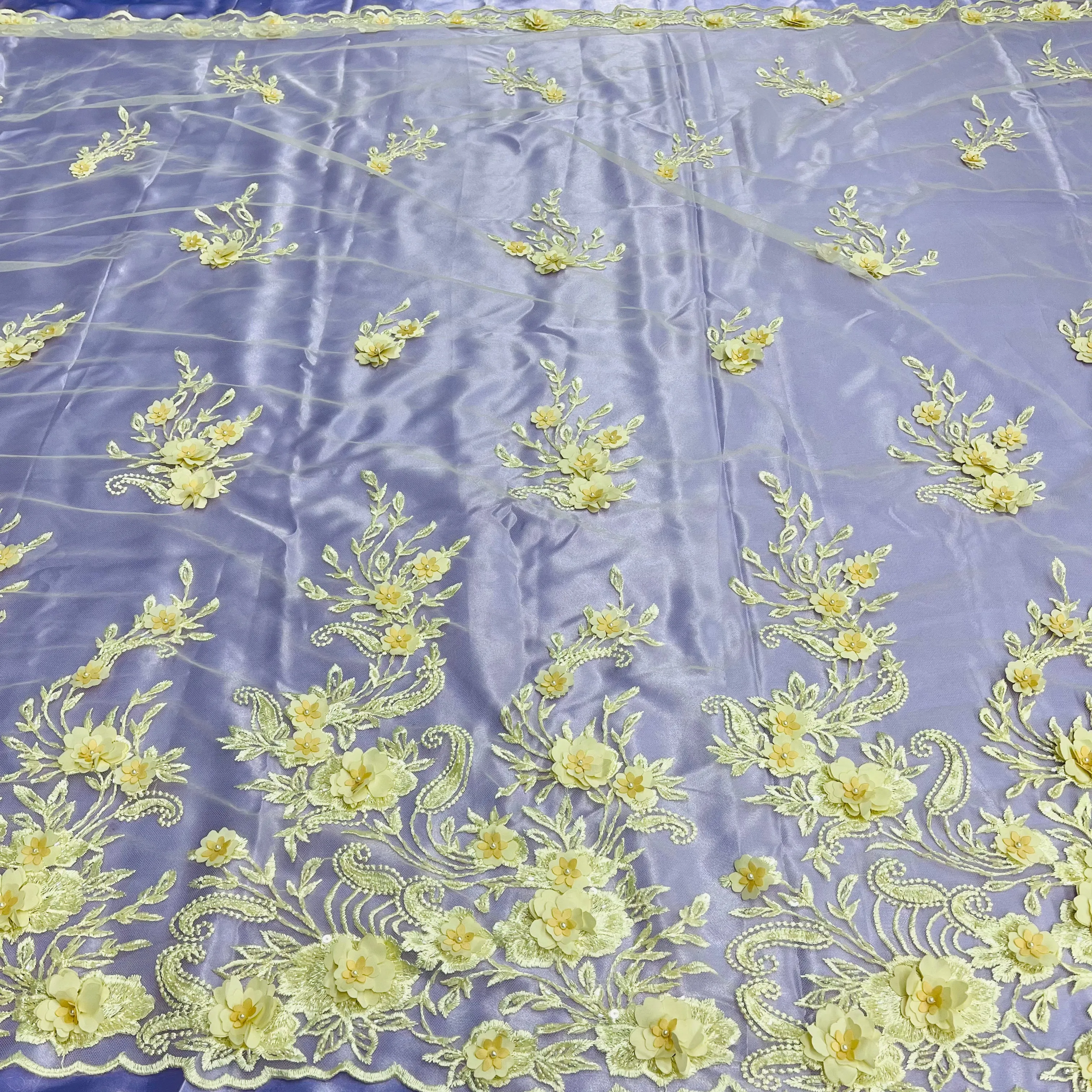Beaded 3D Floral Lace Fabric Embroidered on 100% Polyester Net Mesh | Lace USA - GD-1836