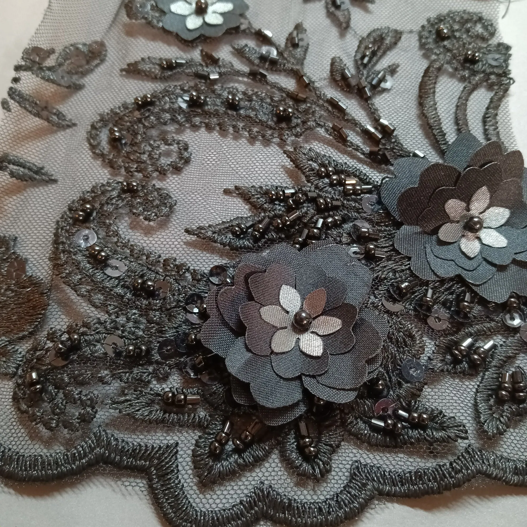 Beaded 3D Floral Lace Fabric Embroidered on 100% Polyester Net Mesh | Lace USA - GD-1836