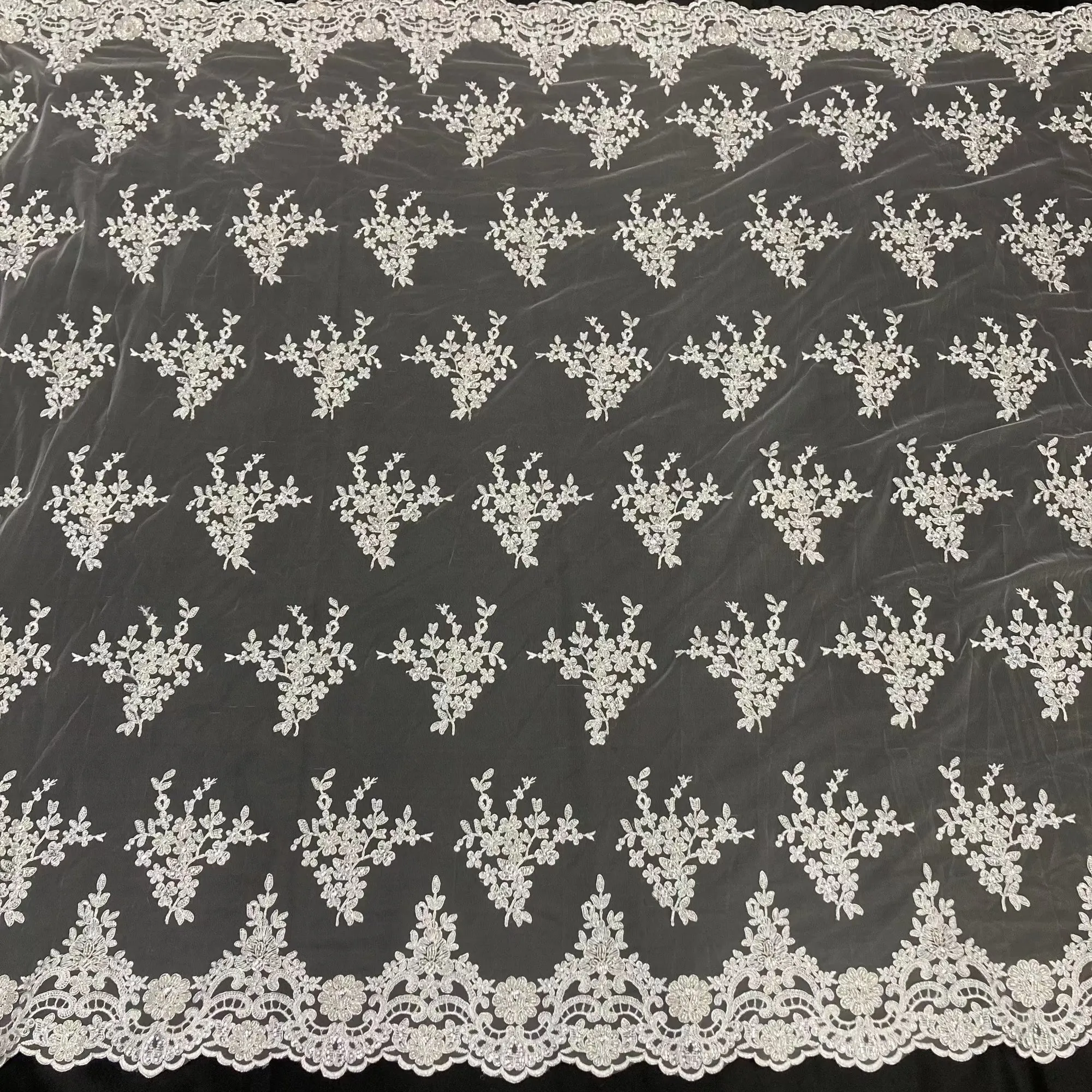Beaded & Corded Bridal Lace Fabric Embroidered on 100% Polyester Net Mesh | Lace USA - 95247W-BP