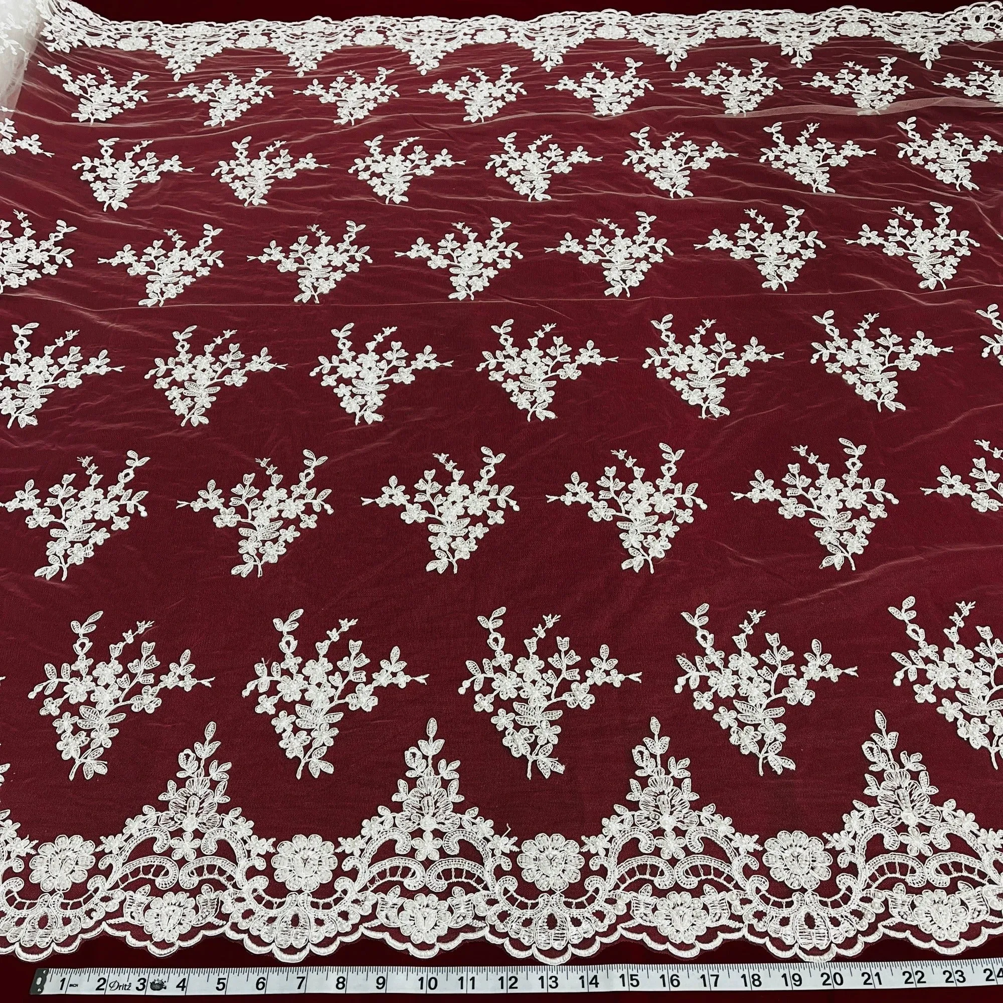 Beaded & Corded Bridal Lace Fabric Embroidered on 100% Polyester Net Mesh | Lace USA - 95247W-BP