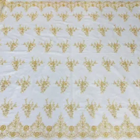 Beaded & Corded Bridal Lace Fabric Embroidered on 100% Polyester Net Mesh | Lace USA - 95247W-BP