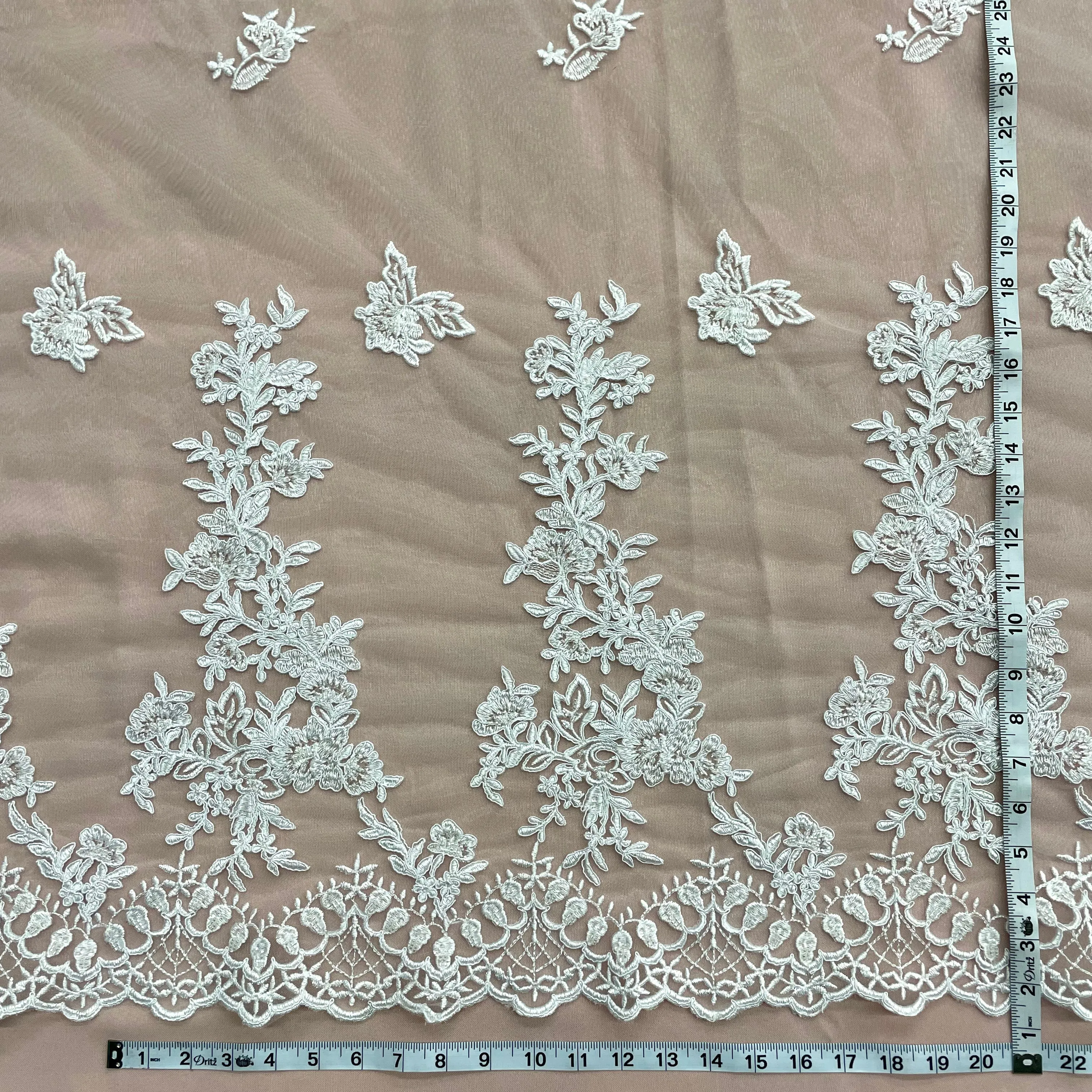 Beaded & Corded Bridal Lace Fabric Embroidered on 100% Polyester Net Mesh | Lace USA - 95793W-HB