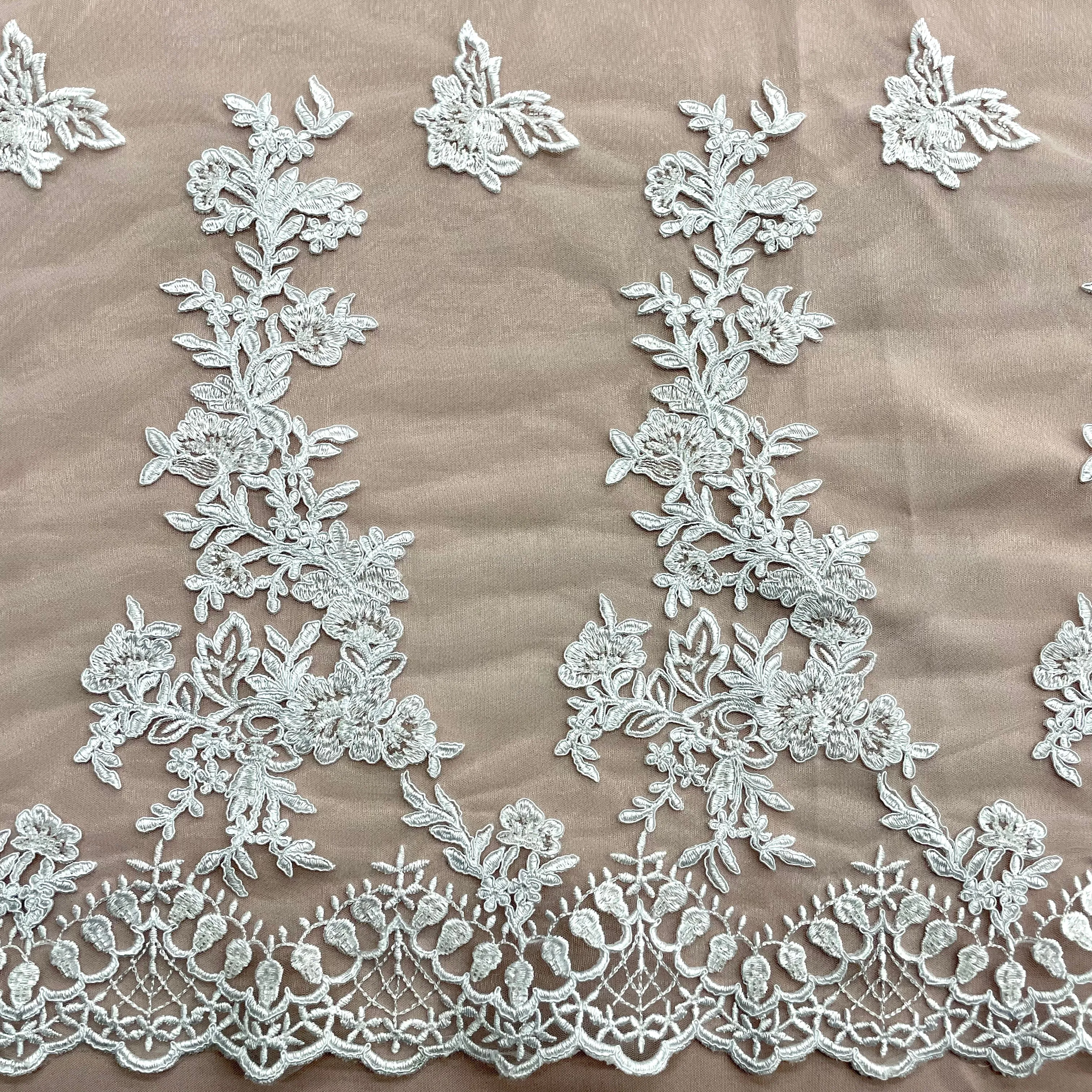 Beaded & Corded Bridal Lace Fabric Embroidered on 100% Polyester Net Mesh | Lace USA - 95793W-HB