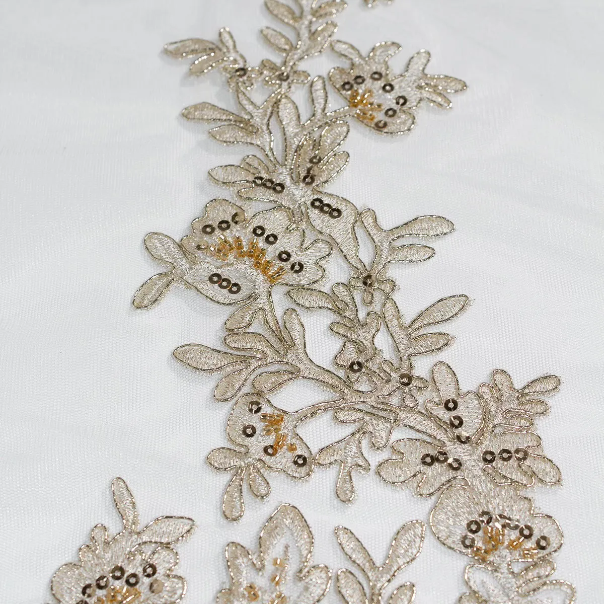 Beaded & Corded Bridal Lace Fabric Embroidered on 100% Polyester Net Mesh | Lace USA - 95793W-HB