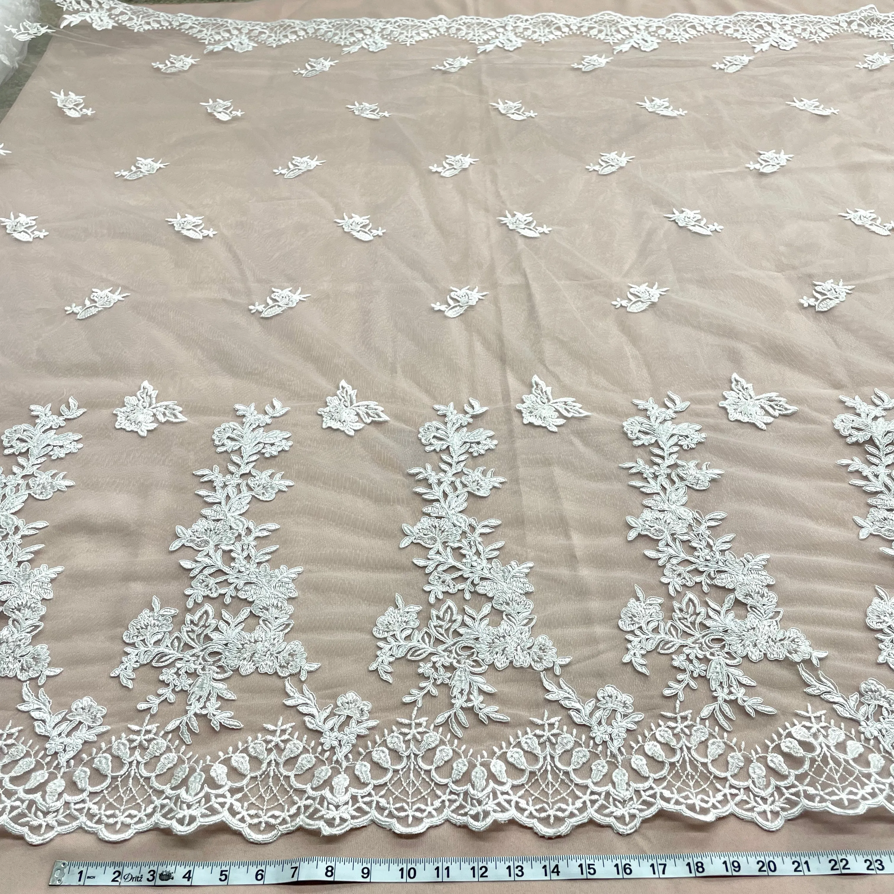 Beaded & Corded Bridal Lace Fabric Embroidered on 100% Polyester Net Mesh | Lace USA - 95793W-HB