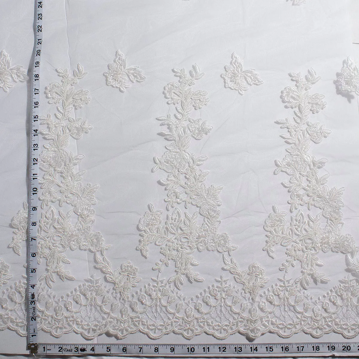Beaded & Corded Bridal Lace Fabric Embroidered on 100% Polyester Net Mesh | Lace USA - 95793W-HB