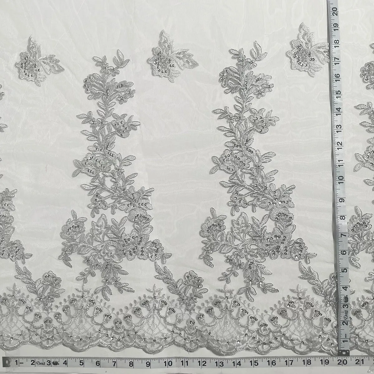 Beaded & Corded Bridal Lace Fabric Embroidered on 100% Polyester Net Mesh | Lace USA - 95793W-HB