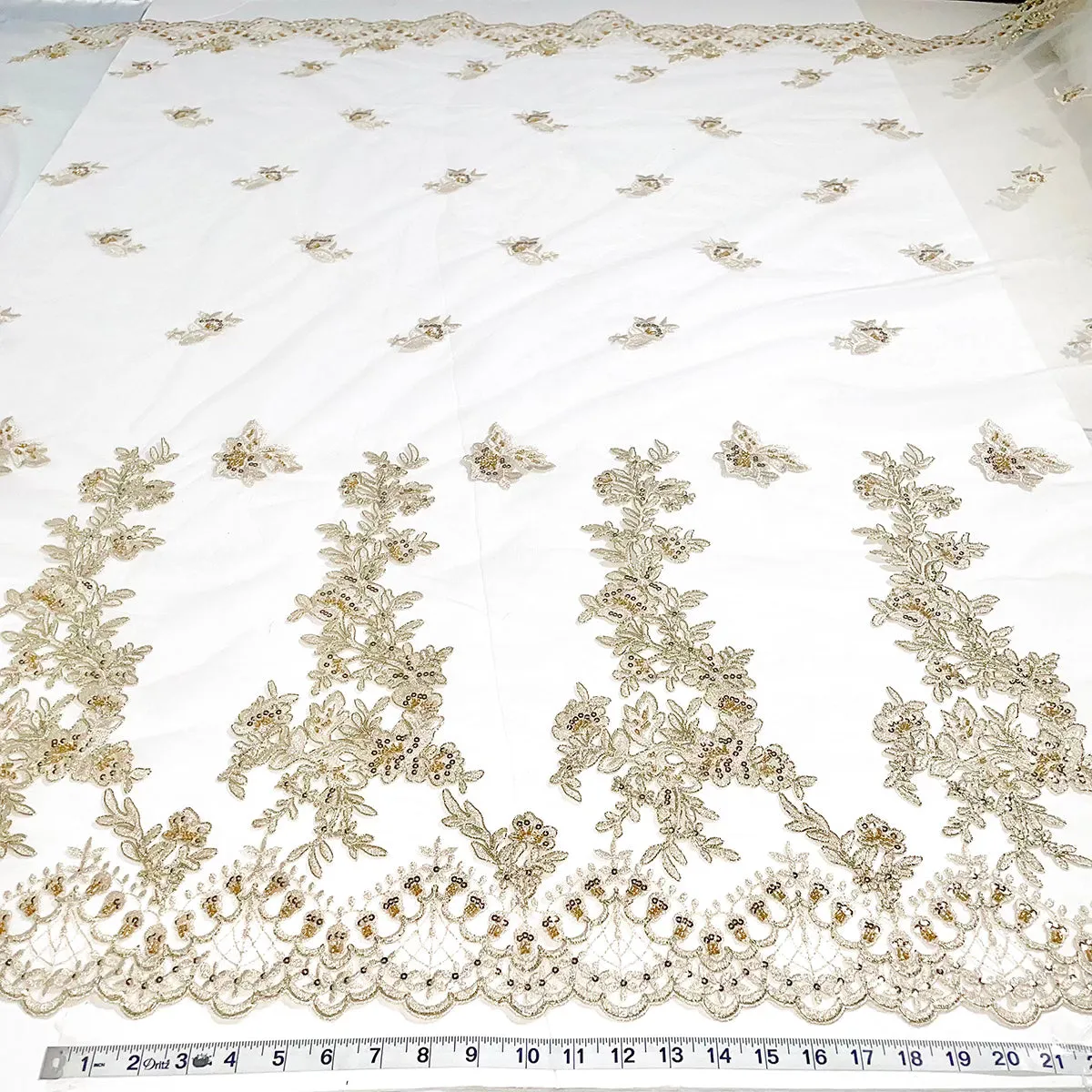 Beaded & Corded Bridal Lace Fabric Embroidered on 100% Polyester Net Mesh | Lace USA - 95793W-HB