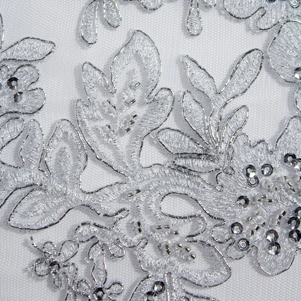 Beaded & Corded Bridal Lace Fabric Embroidered on 100% Polyester Net Mesh | Lace USA - 95793W-HB