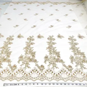 Beaded & Corded Bridal Lace Fabric Embroidered on 100% Polyester Net Mesh | Lace USA - 95793W-HB