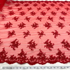Beaded & Corded Bridal Lace Fabric Embroidered on 100% Polyester Net Mesh | Lace USA - 96519W-BP