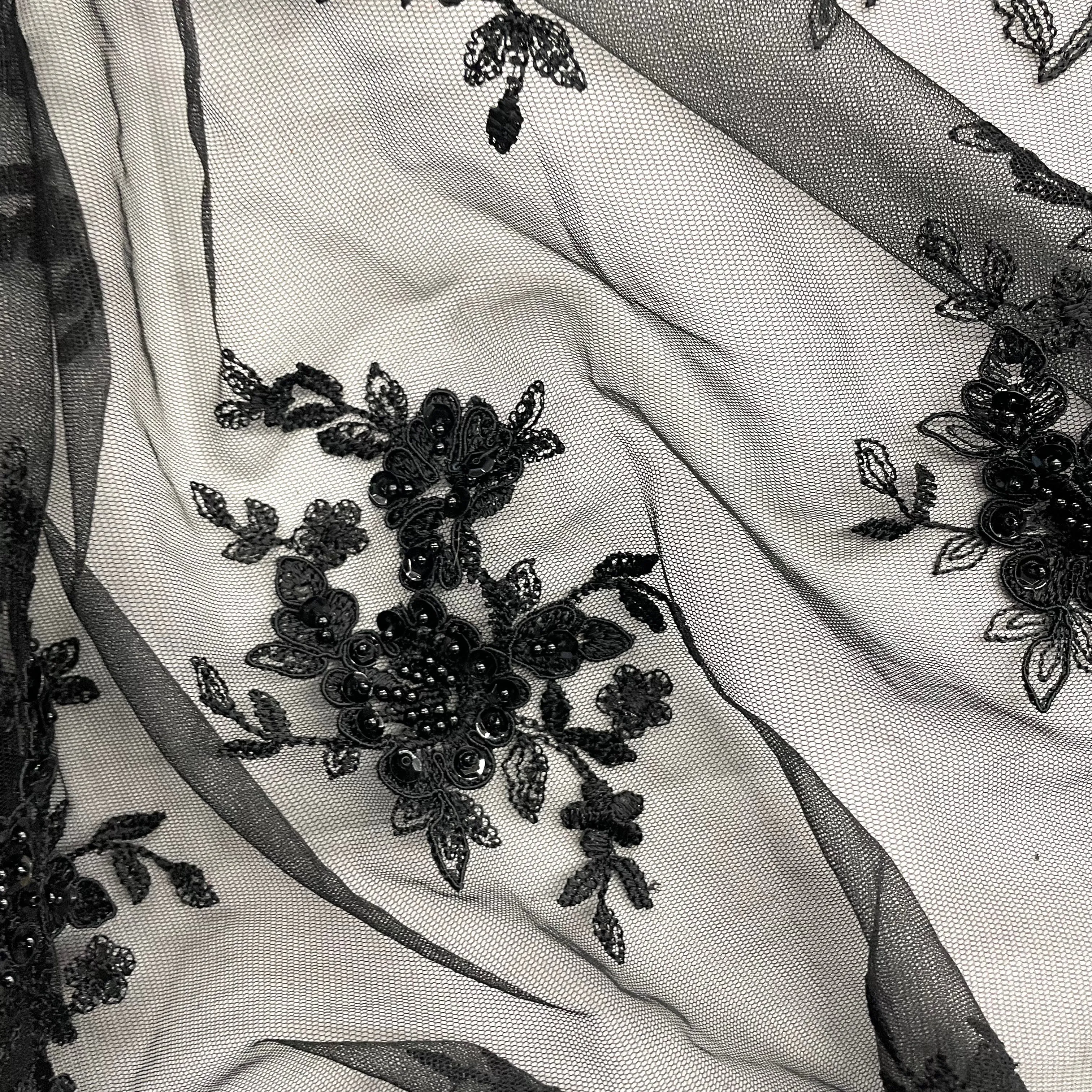 Beaded & Corded Bridal Lace Fabric Embroidered on 100% Polyester Net Mesh | Lace USA - 96519W-BP