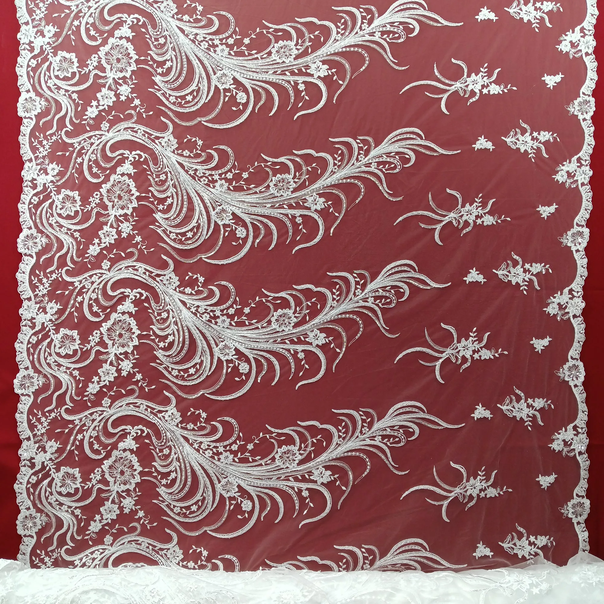 Beaded & Corded Bridal Lace Fabric Embroidered on 100% Polyester Net Mesh | Lace USA - 97130W-HB