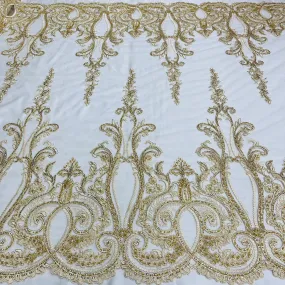 Beaded & Corded Bridal Lace Fabric Embroidered on 100% Polyester Net Mesh | Lace USA - 97206W-HB