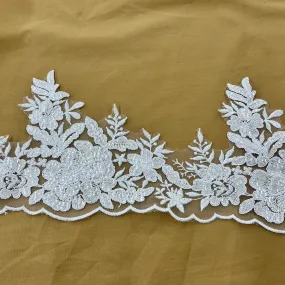 Beaded & Corded Floral Lace Trimming Embroidered on 100% Polyester Net Mesh | Lace USA - 97218W-SB