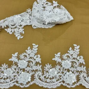 Beaded & Corded Floral Lace Trimming Embroidered on 100% Polyester Net Mesh | Lace USA - 97223W-HB