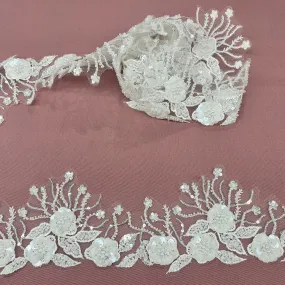 Beaded & Corded Floral Lace Trimming Embroidered on 100% Polyester Net Mesh | Lace USA - Y-512