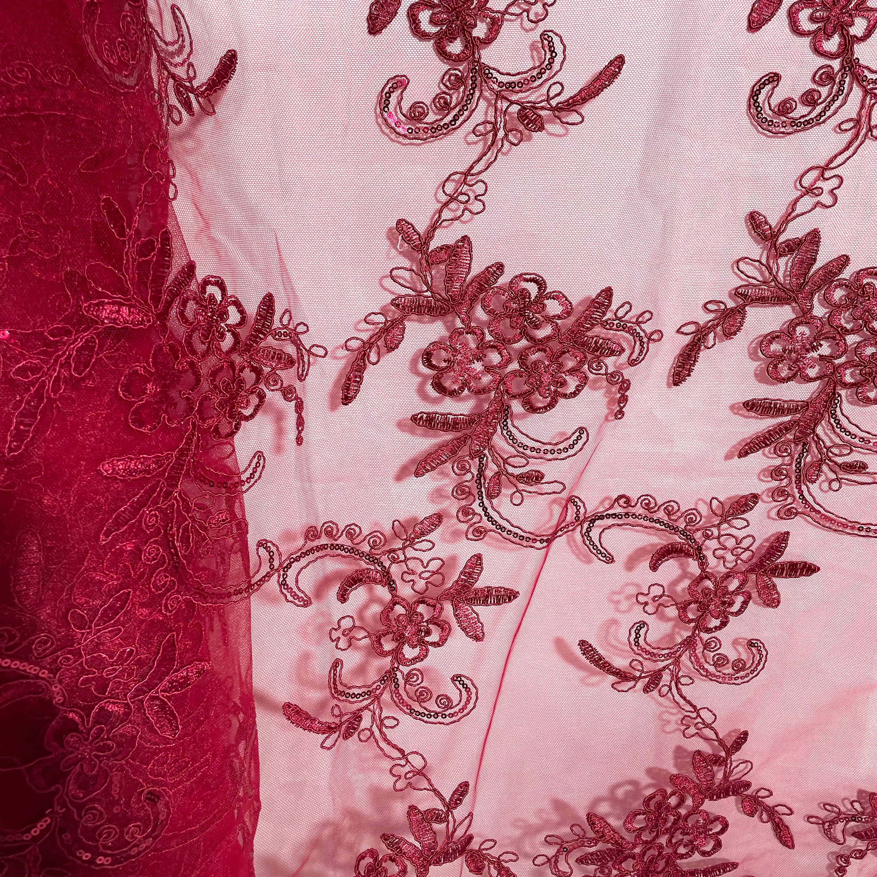 Beaded & Corded Lace Fabric Embroidered on 100% Polyester Net Mesh | Lace USA - GD-09