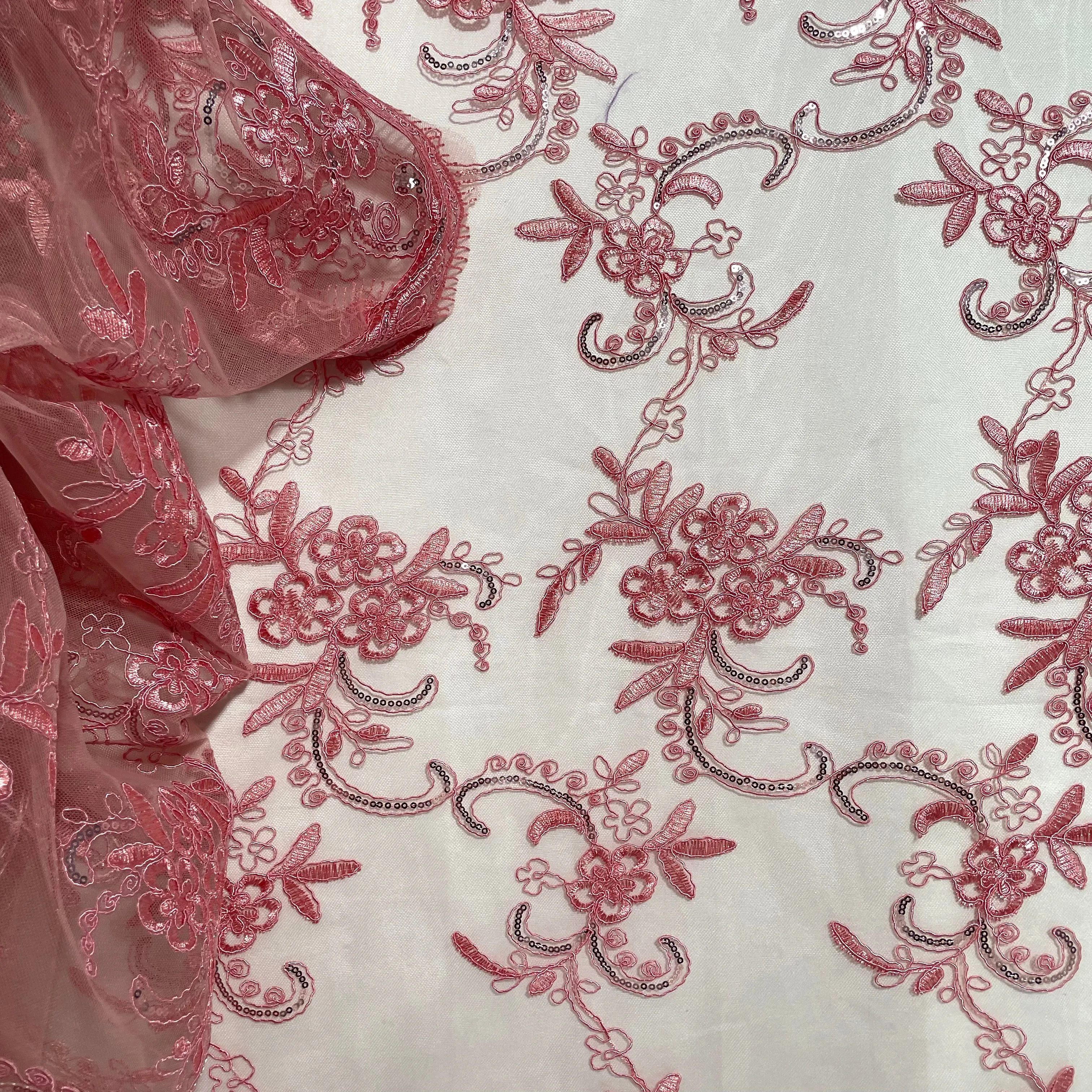 Beaded & Corded Lace Fabric Embroidered on 100% Polyester Net Mesh | Lace USA - GD-09