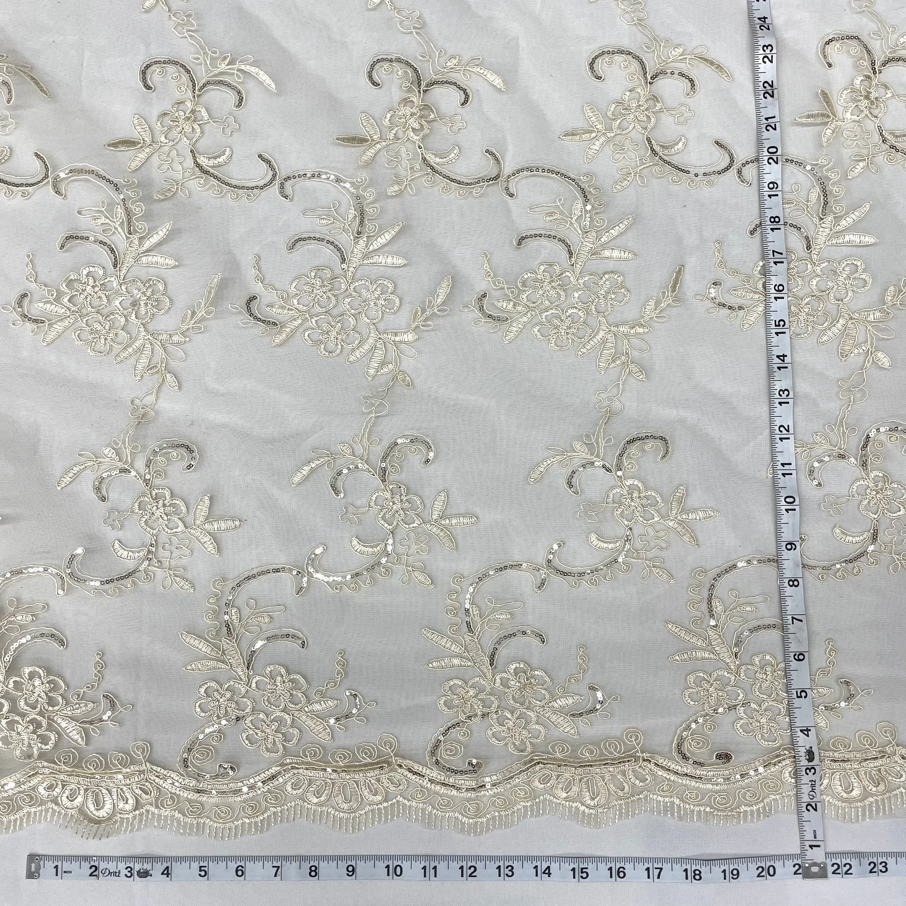 Beaded & Corded Lace Fabric Embroidered on 100% Polyester Net Mesh | Lace USA - GD-09