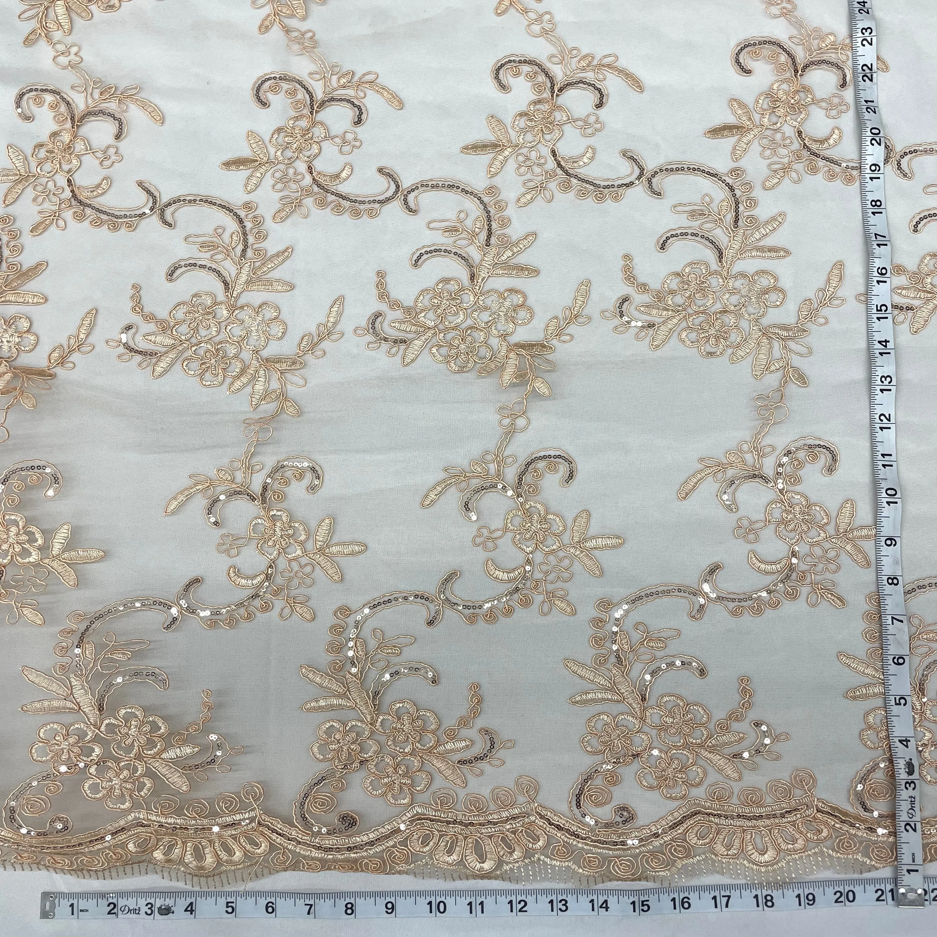 Beaded & Corded Lace Fabric Embroidered on 100% Polyester Net Mesh | Lace USA - GD-09