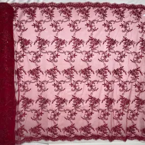 Beaded & Corded Lace Fabric Embroidered on 100% Polyester Net Mesh | Lace USA - GD-09