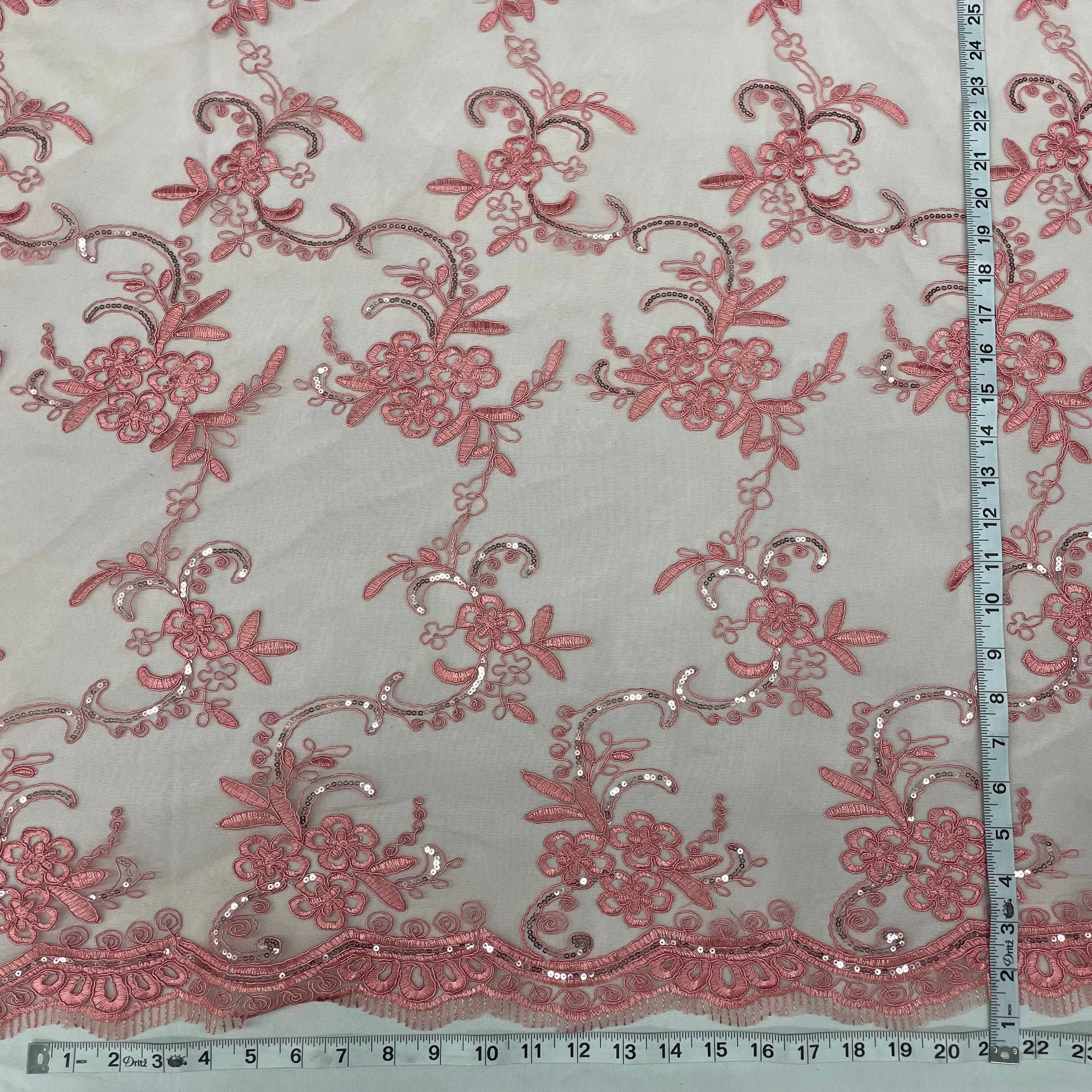 Beaded & Corded Lace Fabric Embroidered on 100% Polyester Net Mesh | Lace USA - GD-09