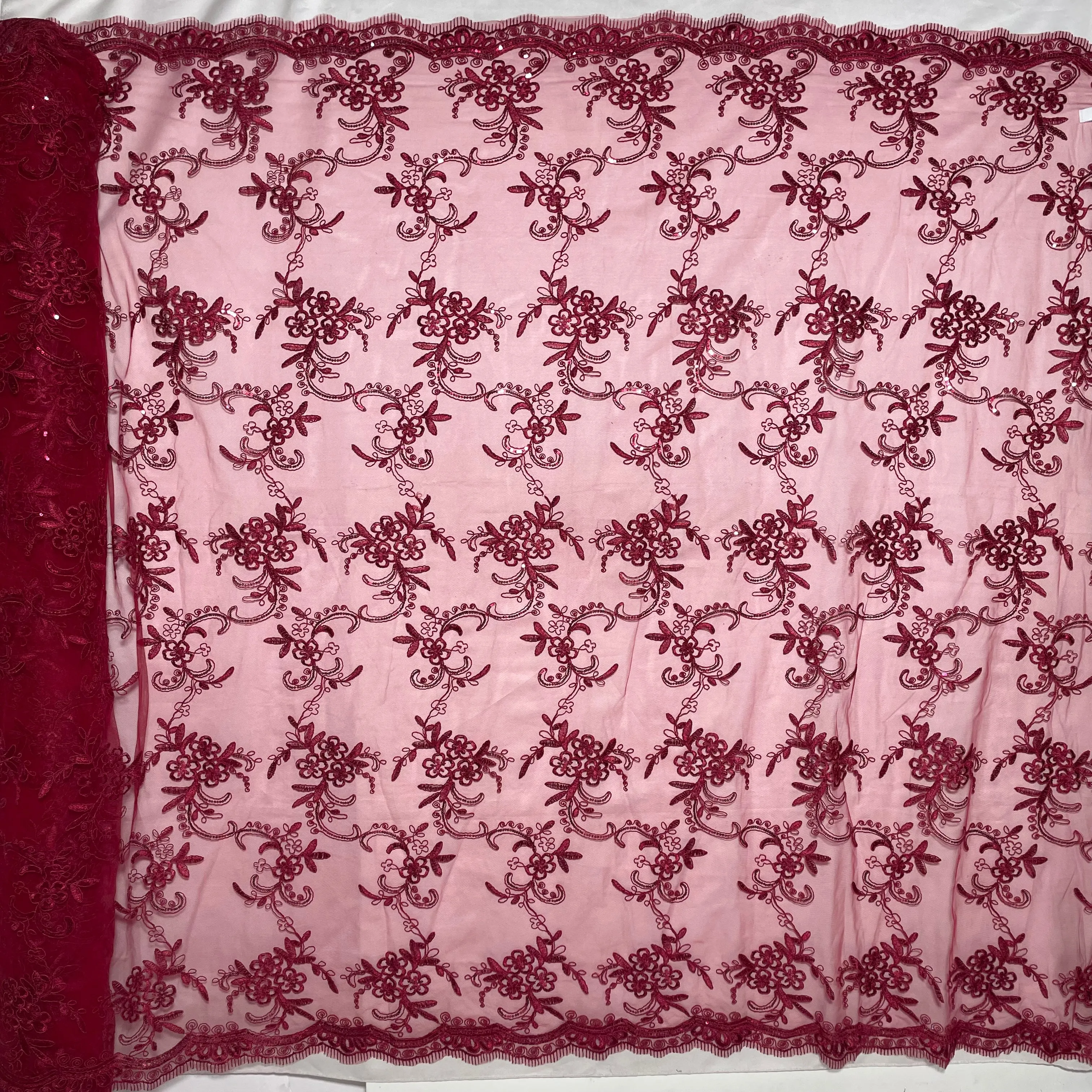 Beaded & Corded Lace Fabric Embroidered on 100% Polyester Net Mesh | Lace USA - GD-09