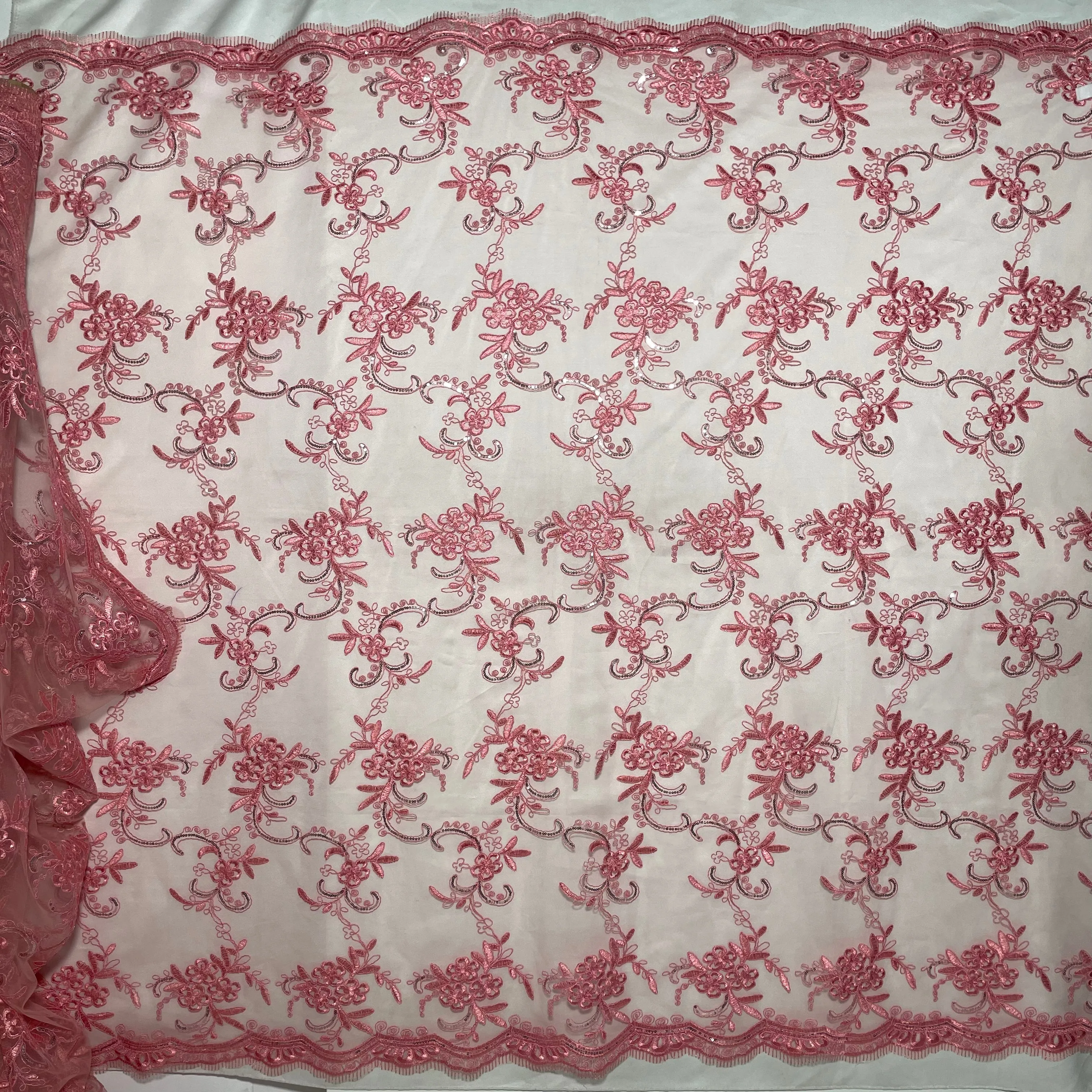 Beaded & Corded Lace Fabric Embroidered on 100% Polyester Net Mesh | Lace USA - GD-09