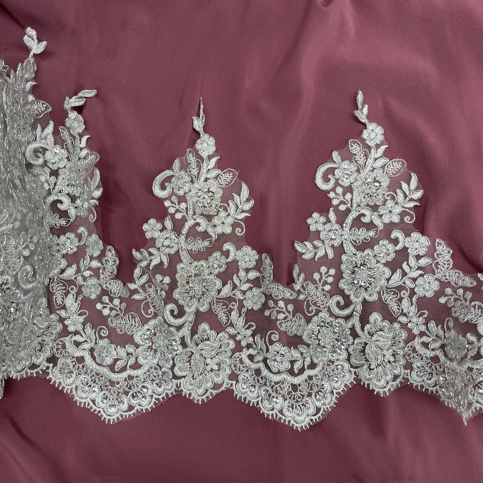 Beaded & Corded Lace Trimming Embroidered on 100% Polyester Net Mesh | Lace USA - 73001W-HB