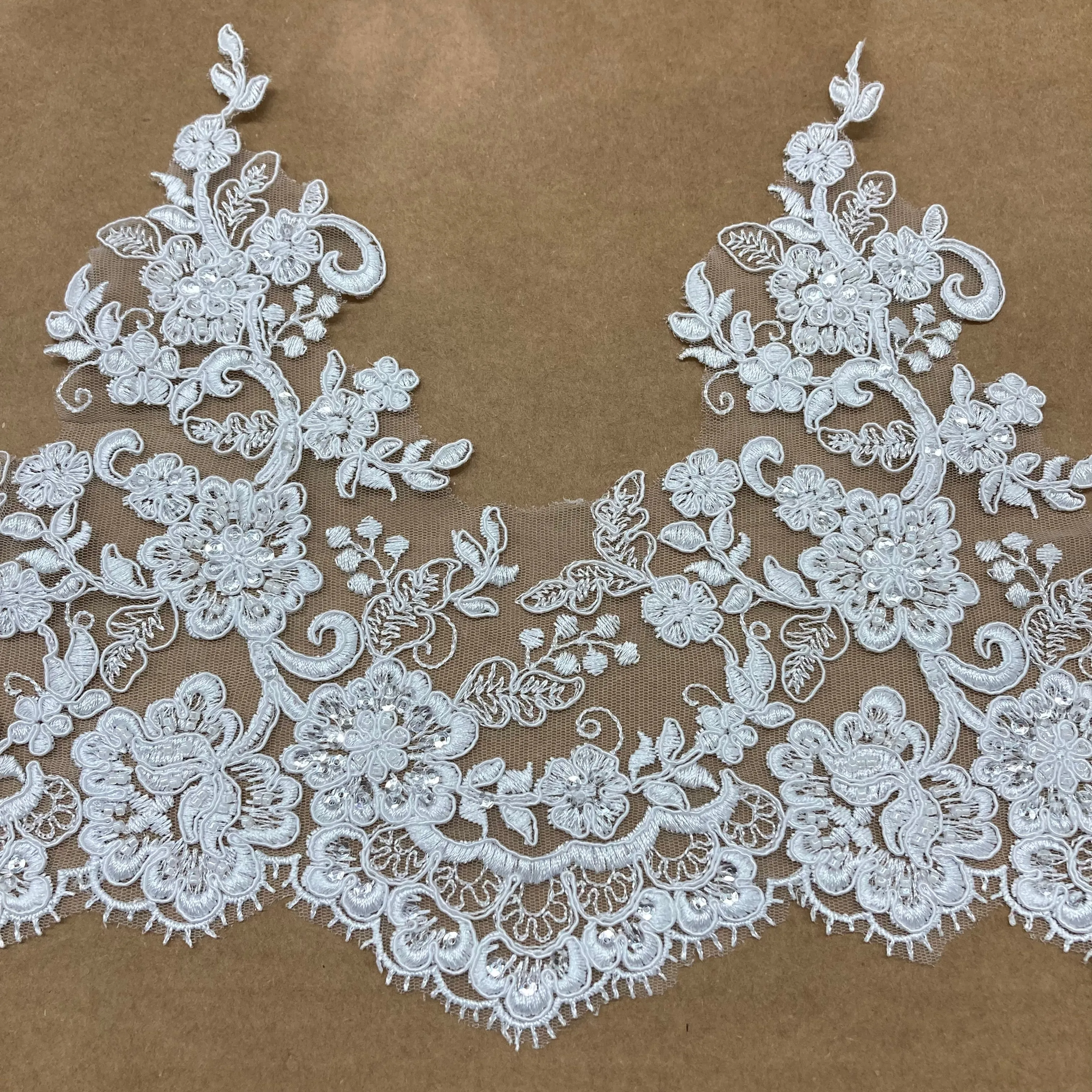 Beaded & Corded Lace Trimming Embroidered on 100% Polyester Net Mesh | Lace USA - 73001W-HB