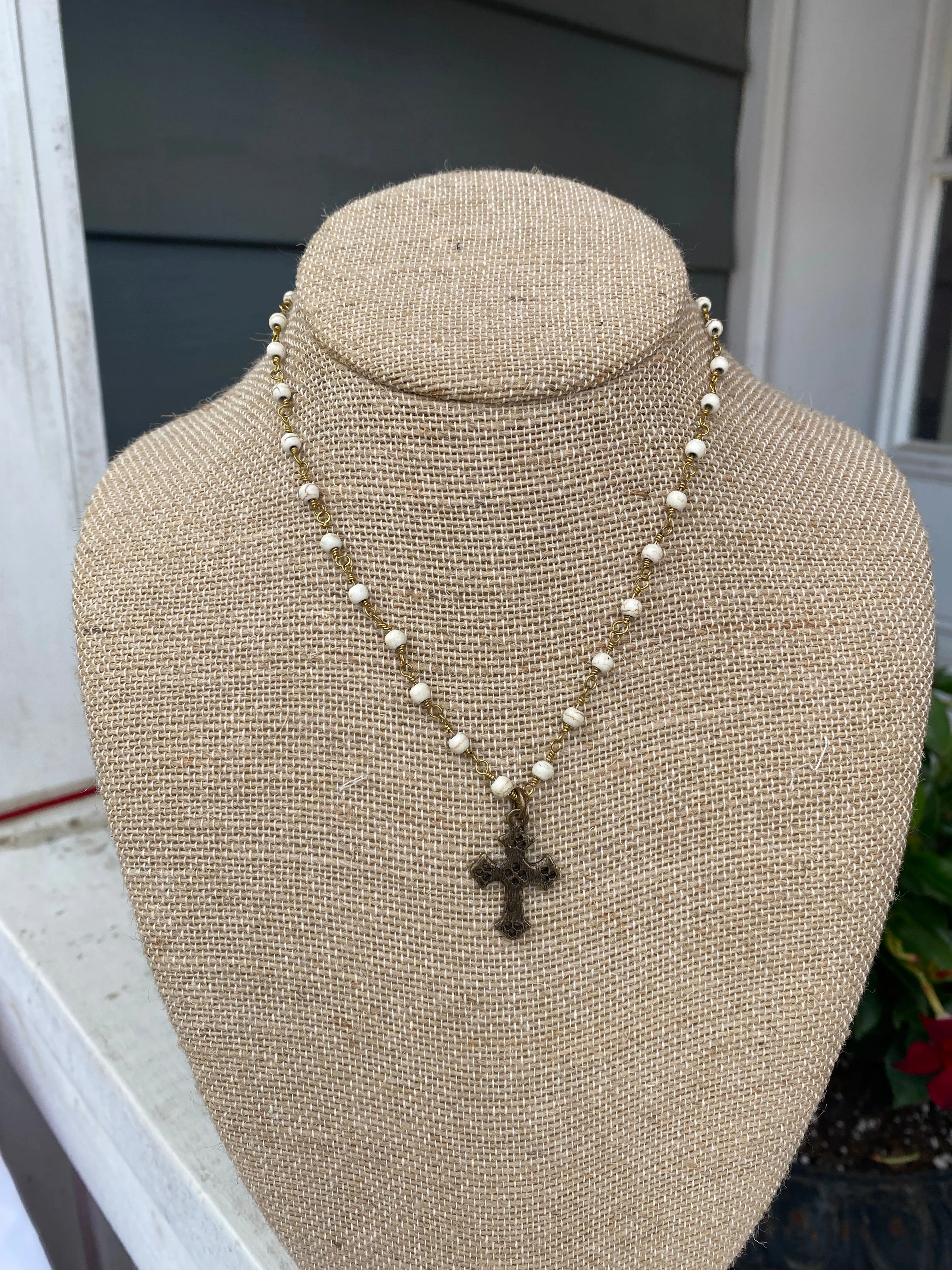 Beaded Cross Necklace w/ Ornate Cross
