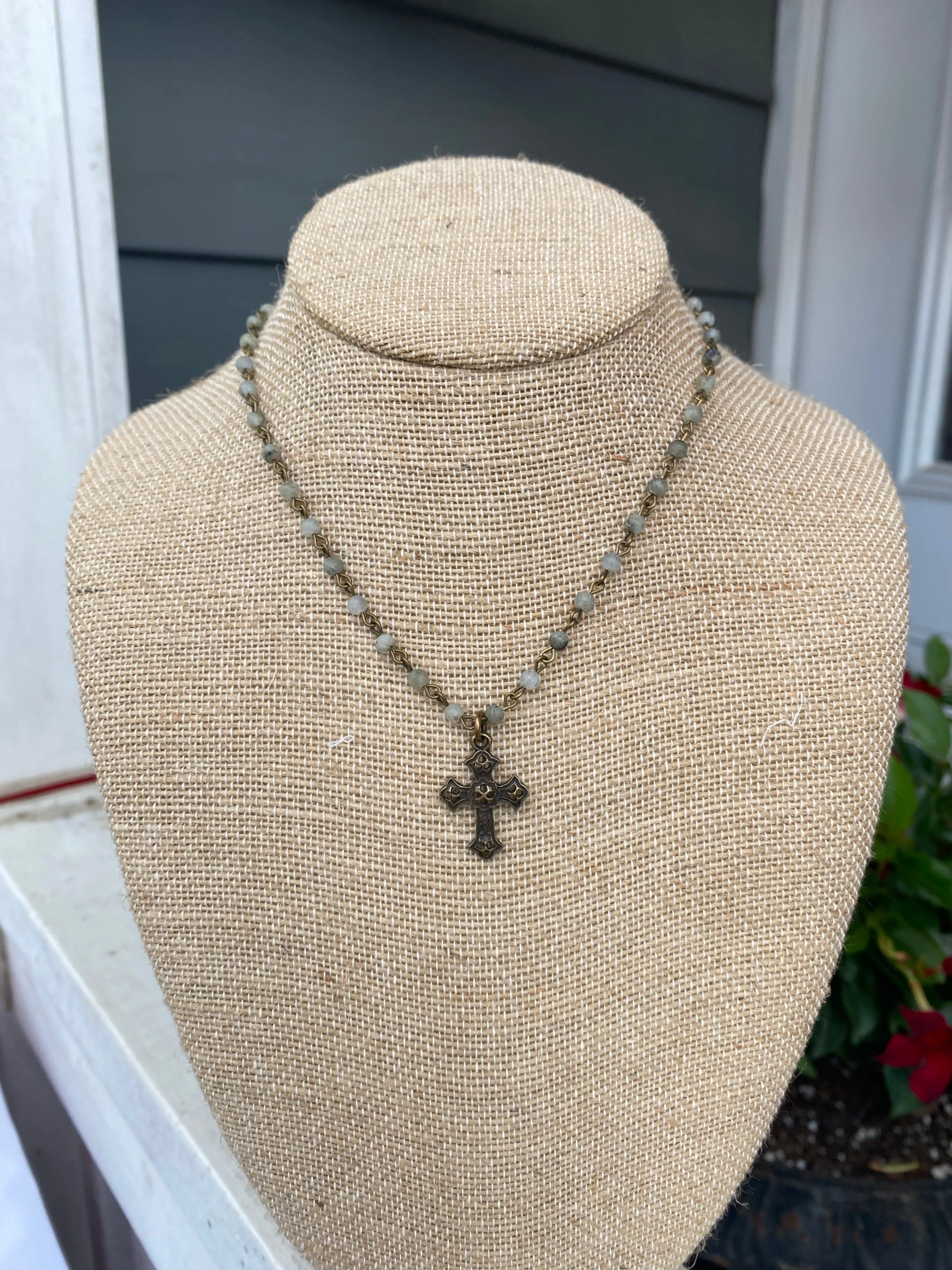 Beaded Cross Necklace w/ Ornate Cross