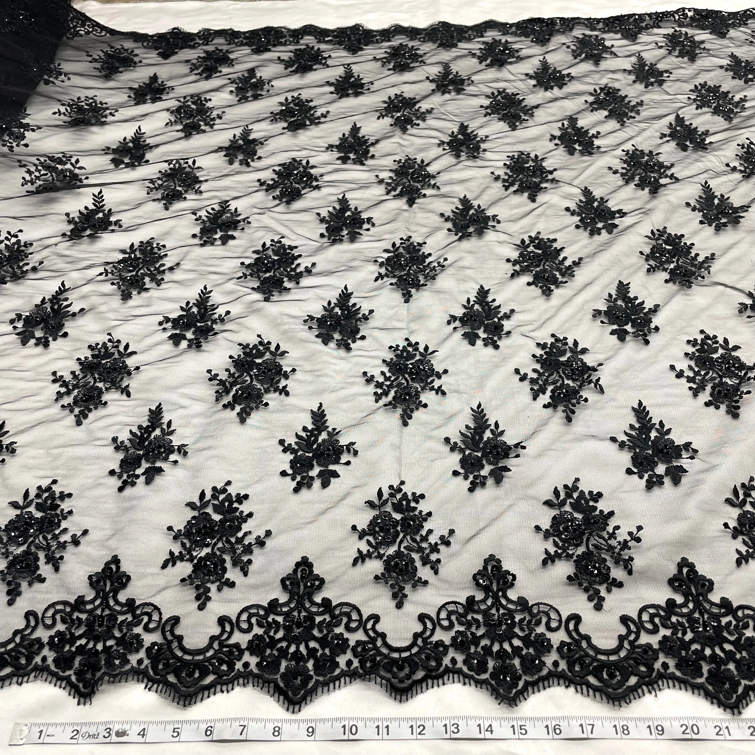 Beaded Lace Fabric Embroidered on 100% Polyester Net Mesh | Lace USA - 42038W-BP