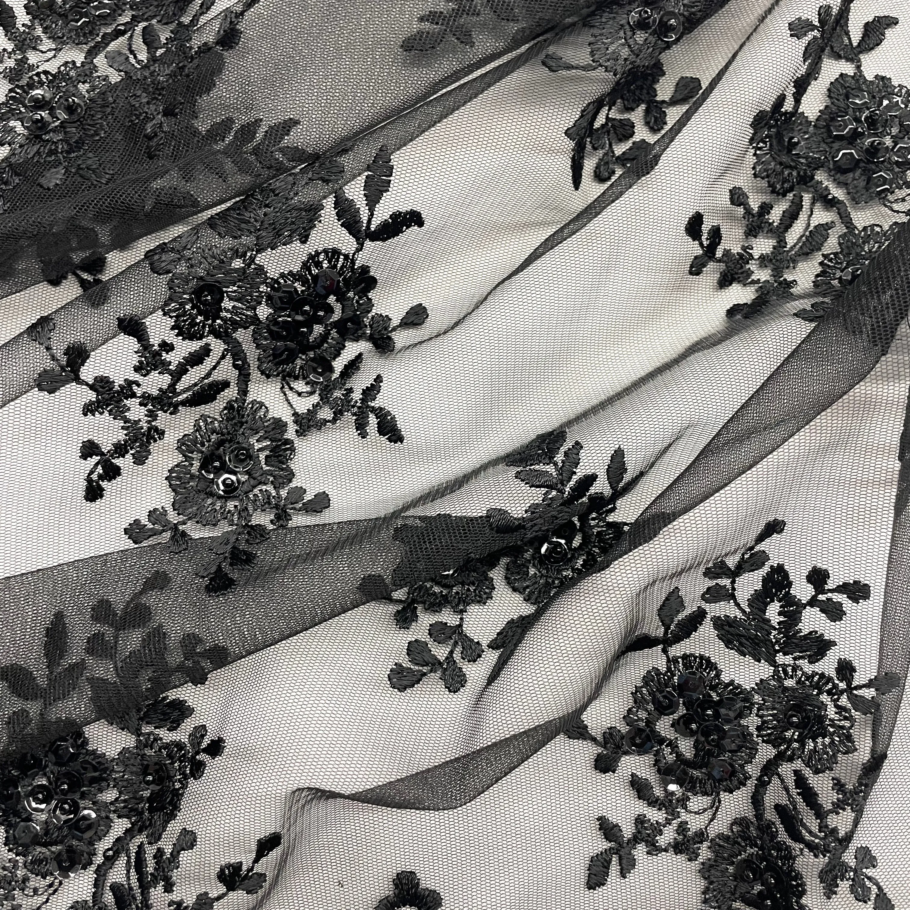 Beaded Lace Fabric Embroidered on 100% Polyester Net Mesh | Lace USA - 42038W-BP