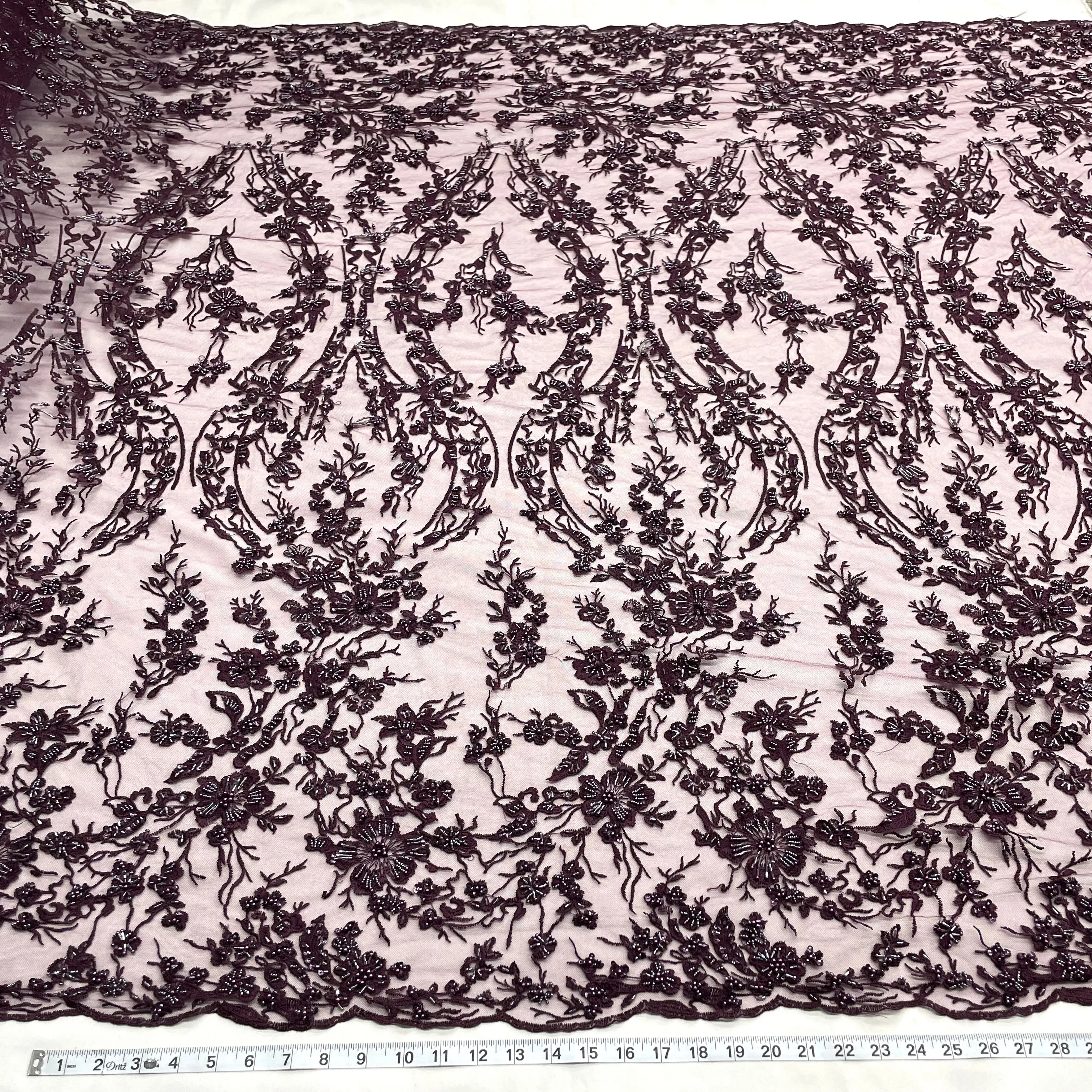 Beaded Lace Fabric Embroidered on 100% Polyester Net Mesh | Lace USA - GD-284