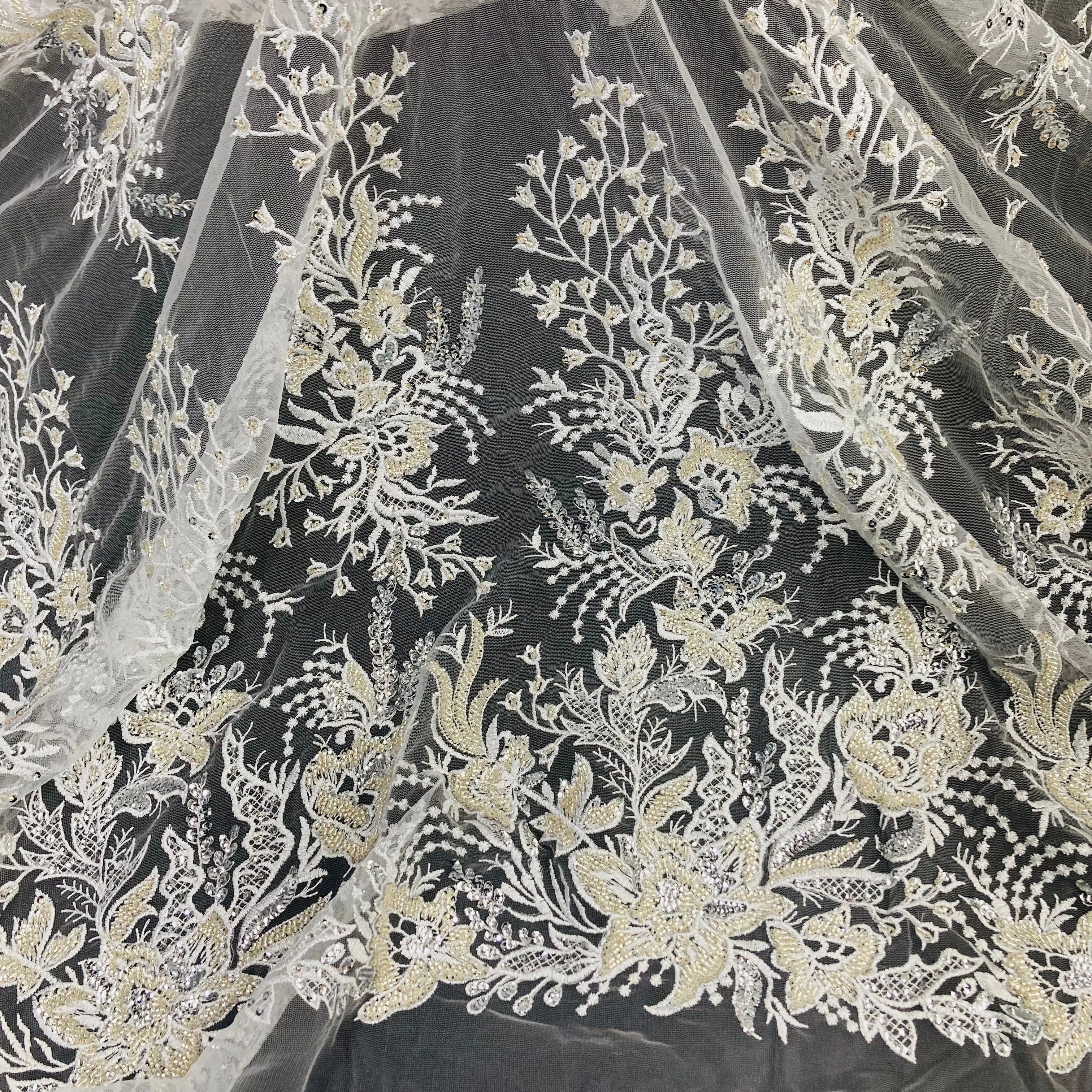Beaded Lace Fabric Embroidered on 100% Polyester Net Mesh | Lace USA - GD-66919